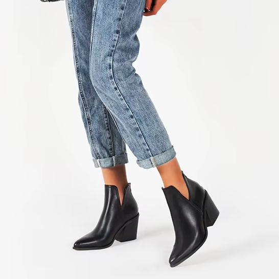 Women's Vegan Leather Pointed Toe Black Ankle Boots Corvine