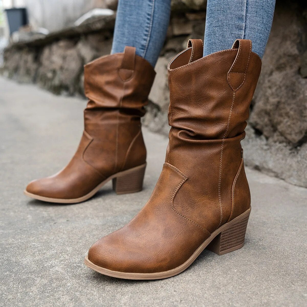 Women's Vegan Leather Slouchy Cowboy Boots Corvine