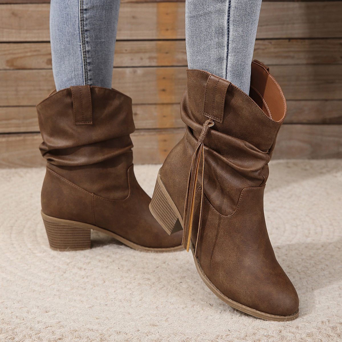 Women's Vegan Leather Slouchy Cowboy Boots Corvine