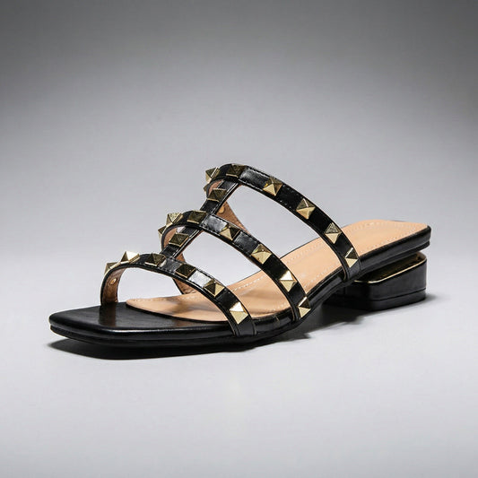 Women's Vegan Leather Studded Slip-On Sandals Corvine