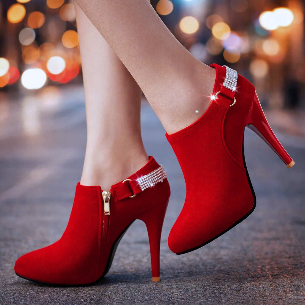 Women’s Velvet-Suede Ankle Boots with Crystal Strap Corvine