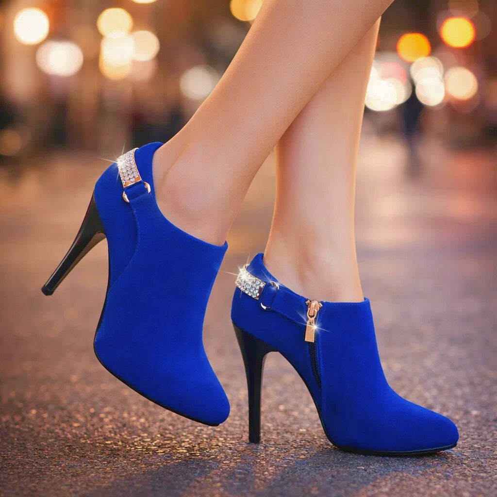 Women’s Velvet-Suede Ankle Boots with Crystal Strap Corvine