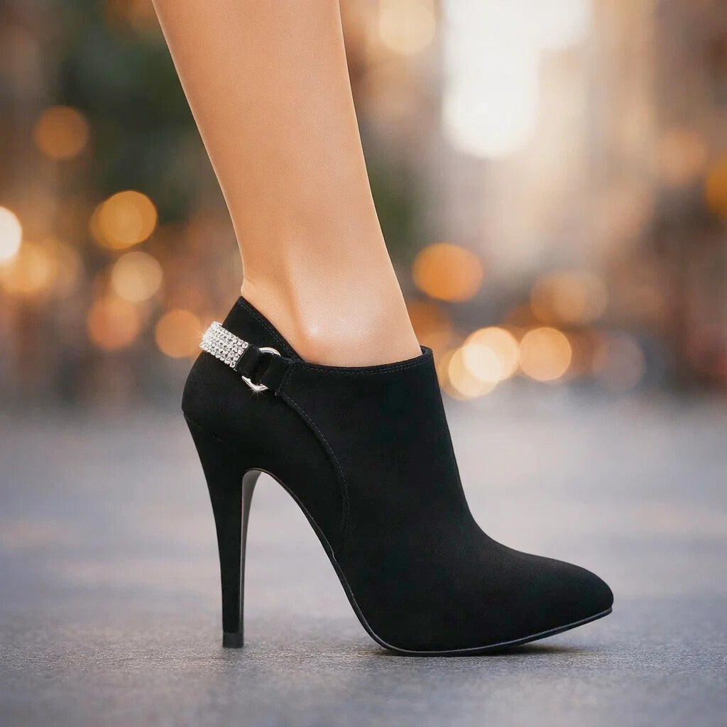 Women’s Velvet-Suede Ankle Boots with Crystal Strap Corvine