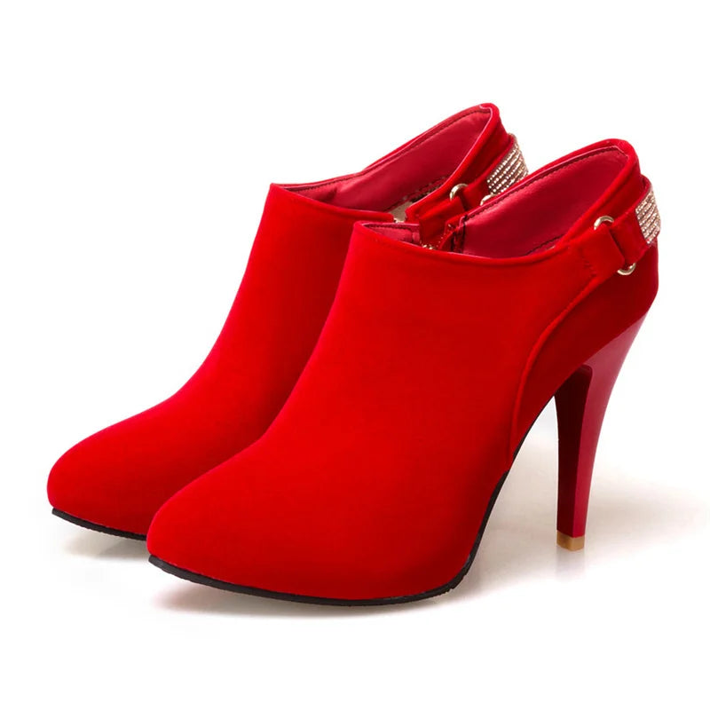 Women’s Velvet-Suede Ankle Boots with Crystal Strap Corvine