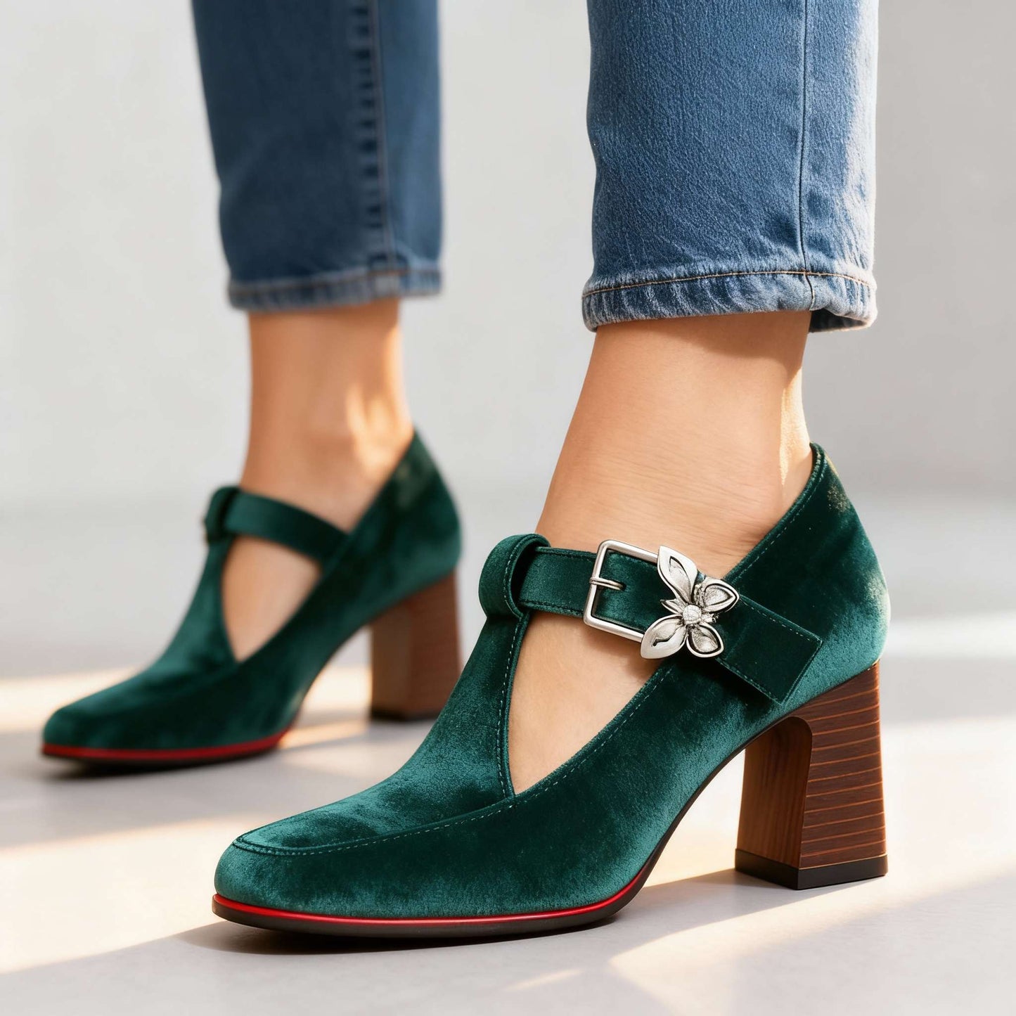 Women's Velvet Block Heel Heels Corvine