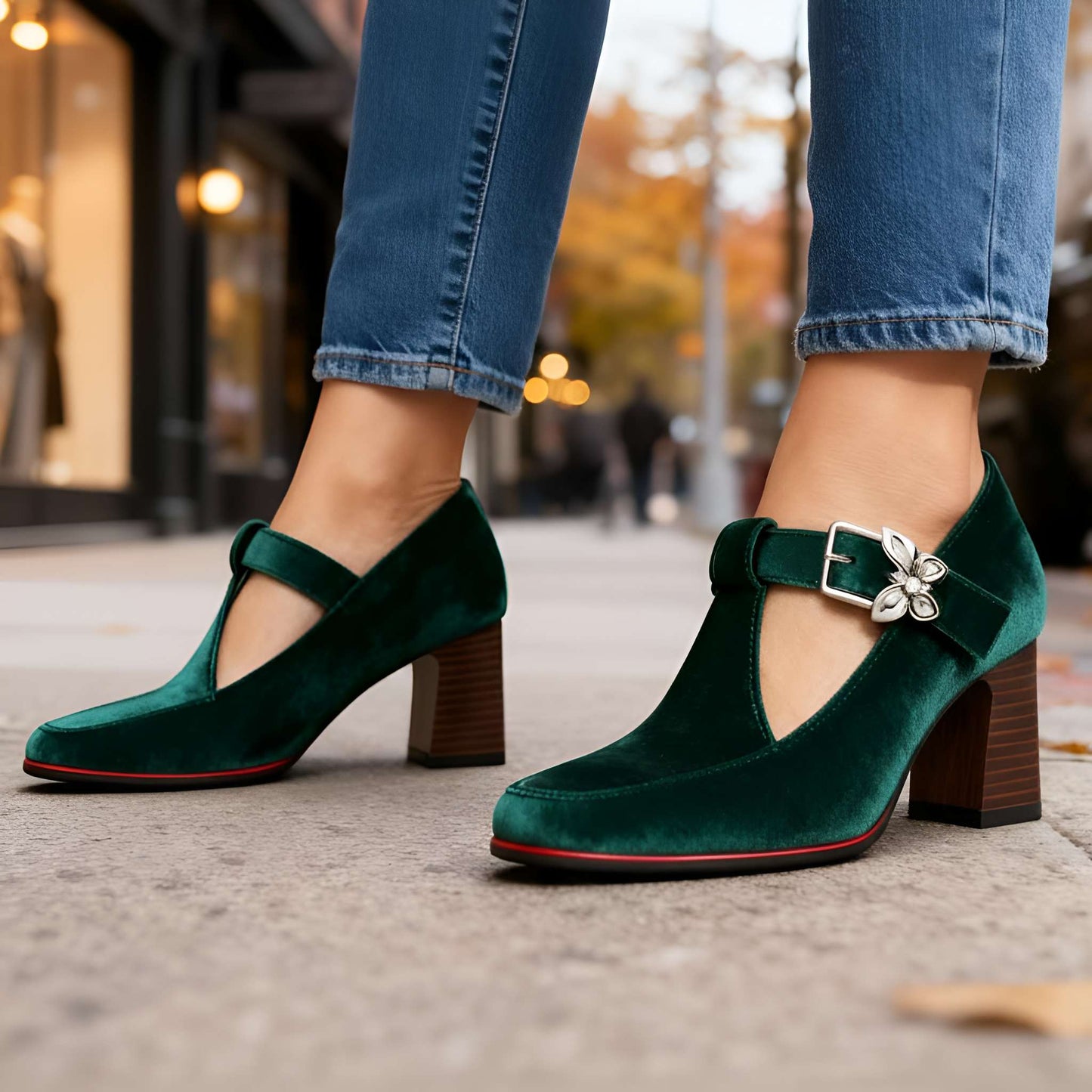 Women's Velvet Block Heel Heels Corvine