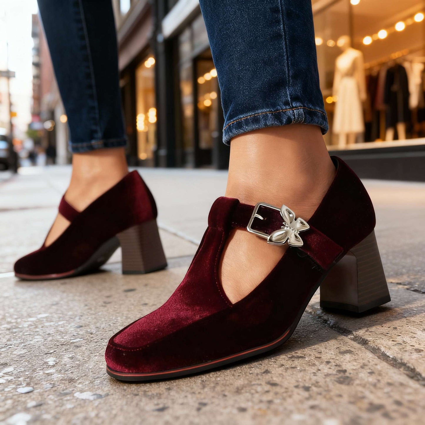 Women's Velvet Block Heel Heels Corvine