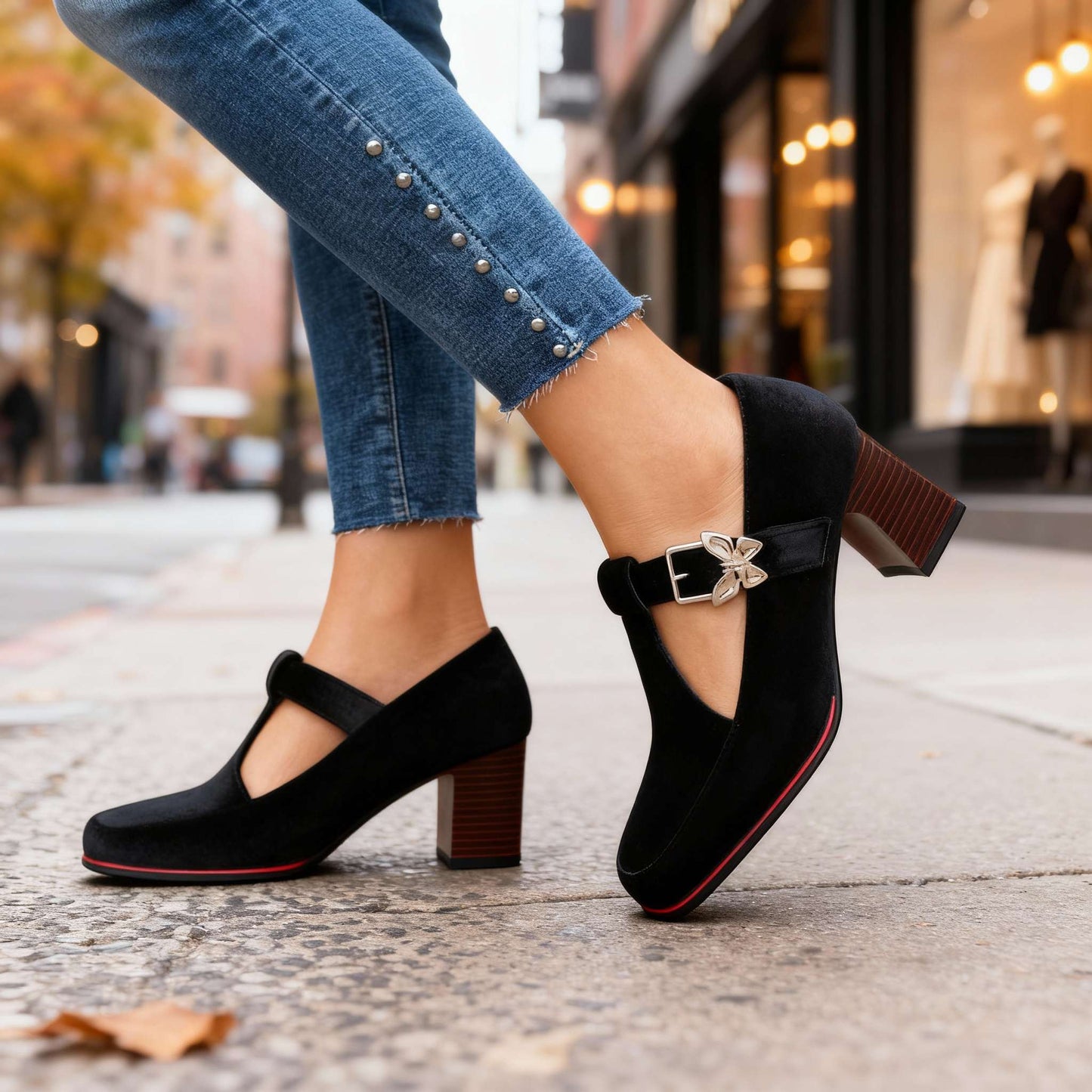 Women's Velvet Block Heel Heels Corvine