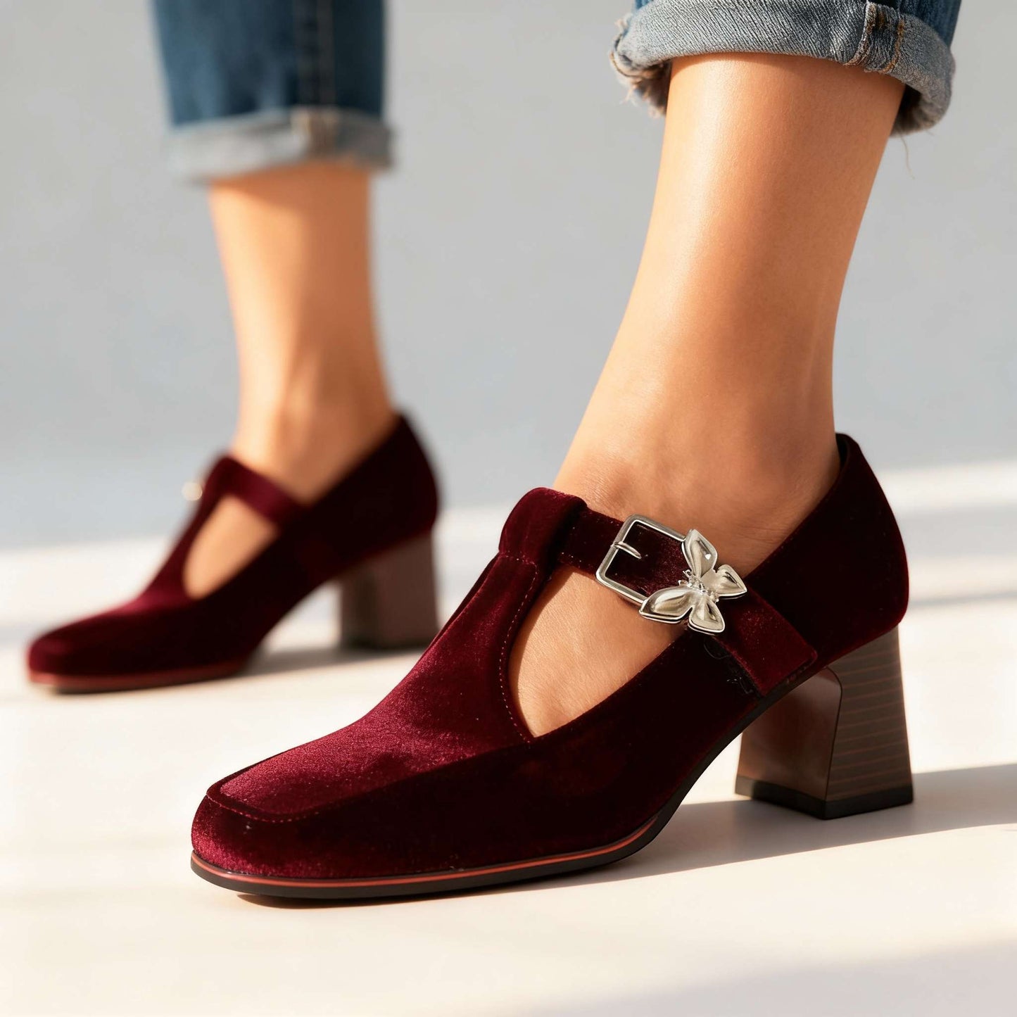 Women's Velvet Block Heel Heels Corvine