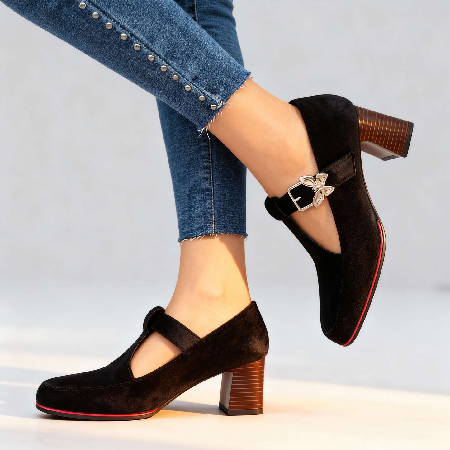 Women's Velvet Block Heel Heels Corvine