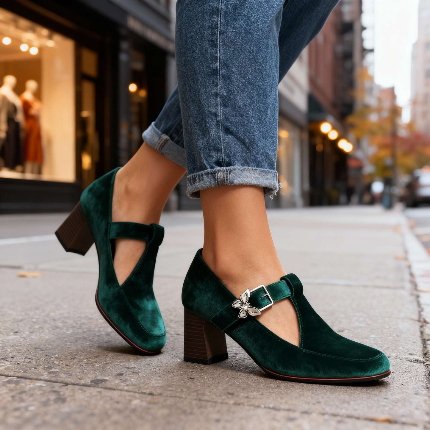 Women's Velvet Block Heel Heels Corvine
