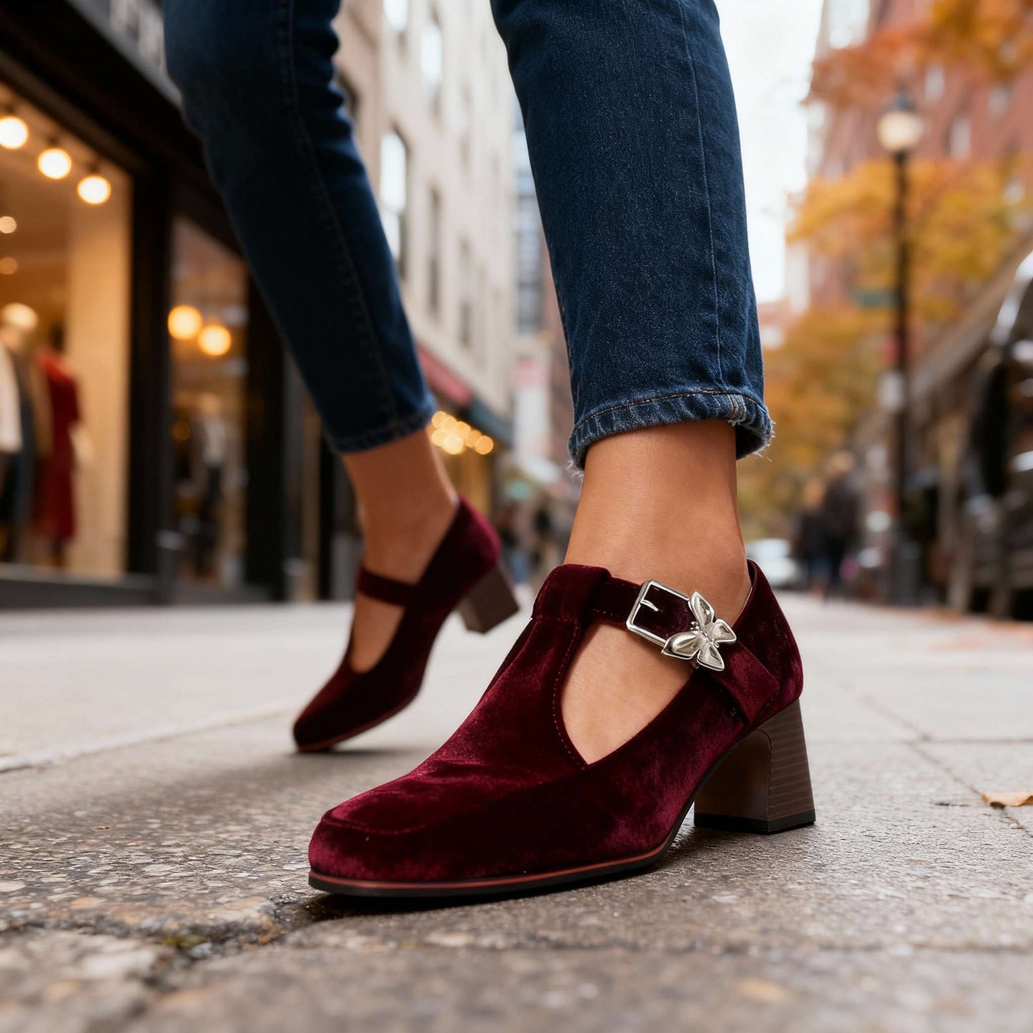 Women's Velvet Block Heel Heels Corvine