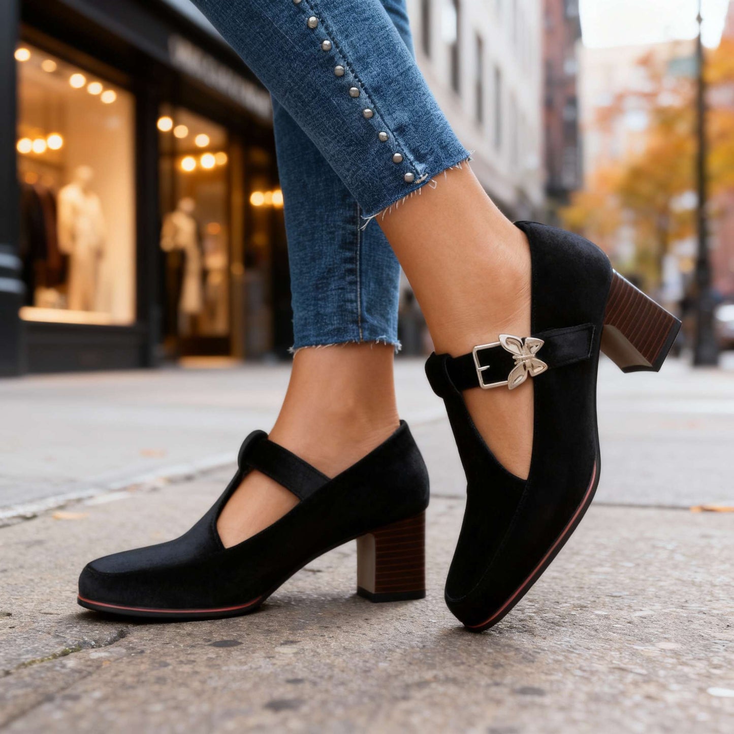 Women's Velvet Block Heel Heels Corvine