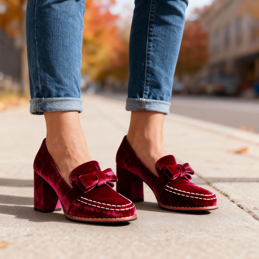 Women's Velvet Block Heel Loafers Corvine