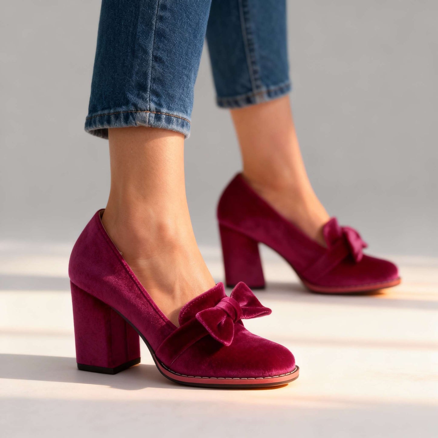 Women's Velvet Block Heel Loafers Corvine