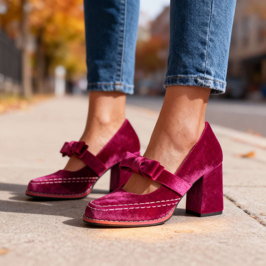 Women's Velvet Block Heel Loafers Corvine