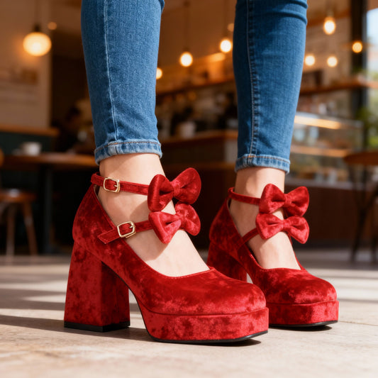 Women's Velvet Block Heel Loafers Corvine