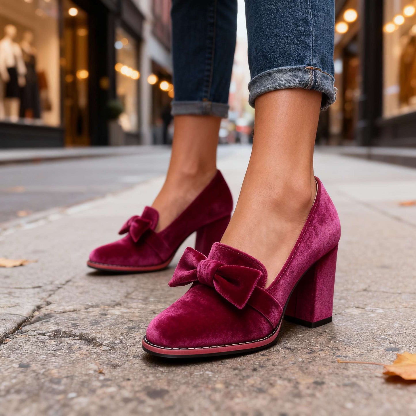 Women's Velvet Block Heel Loafers Corvine