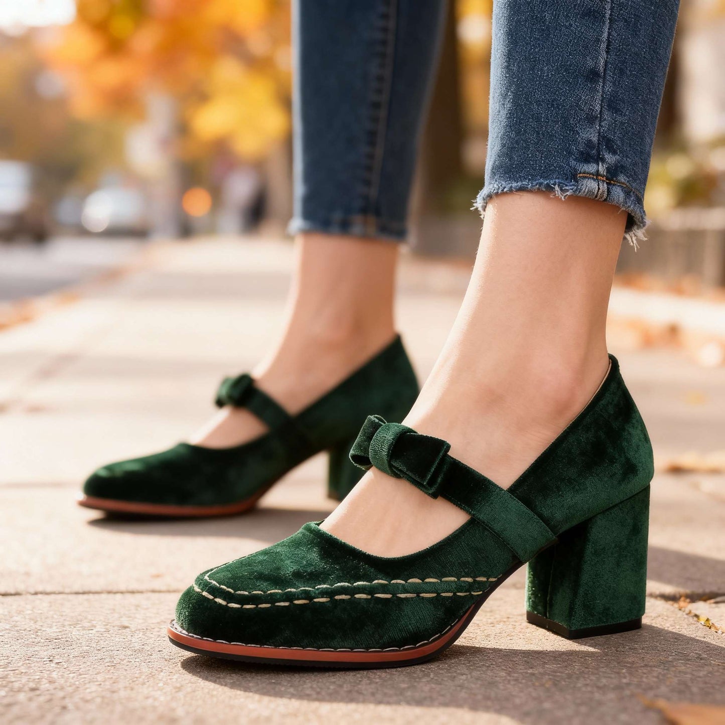 Women's Velvet Block Heel Loafers Corvine