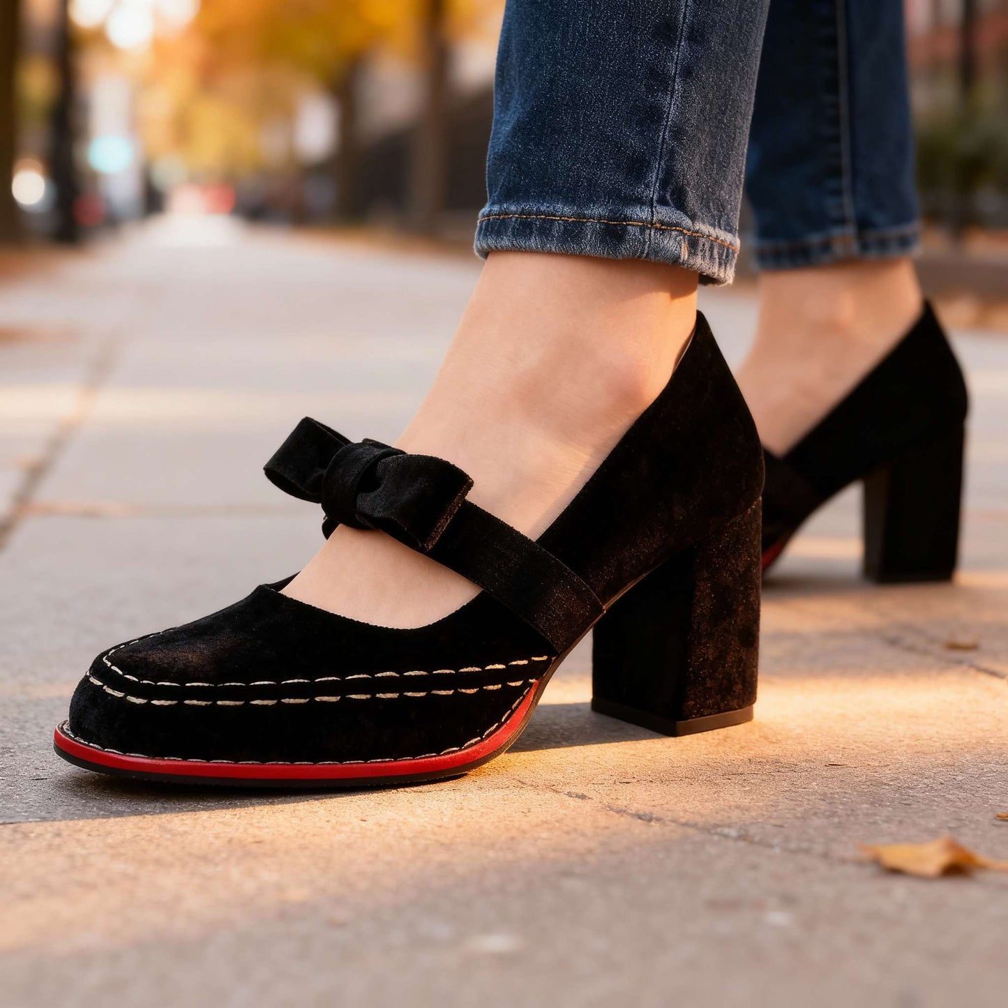 Women's Velvet Block Heel Loafers Corvine