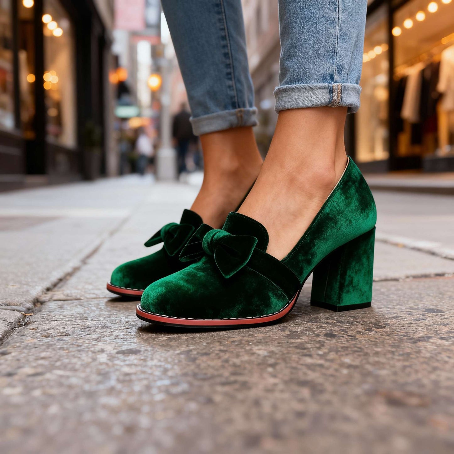 Women's Velvet Block Heel Loafers Corvine