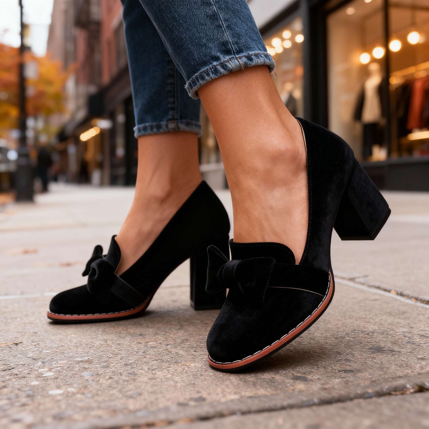 Women's Velvet Block Heel Loafers Corvine