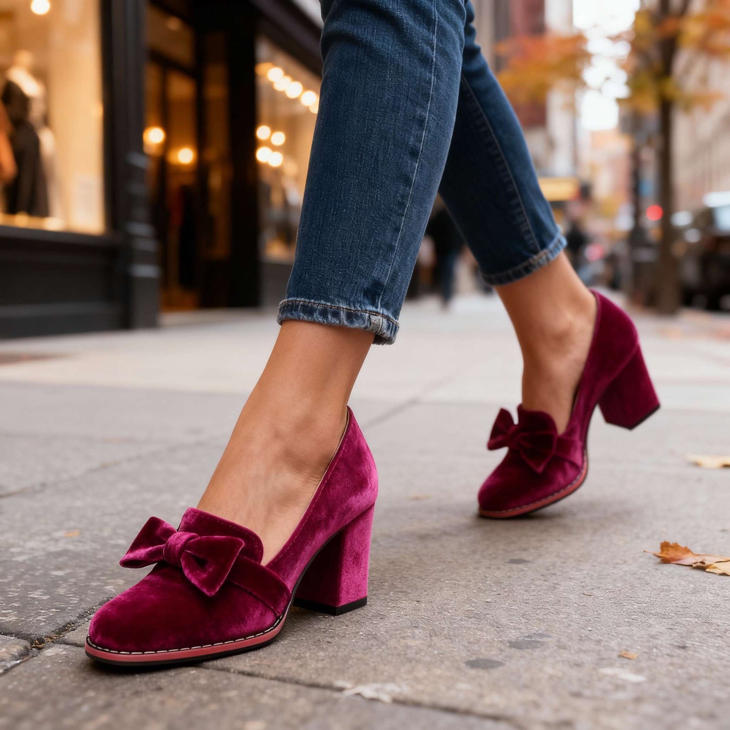 Women's Velvet Block Heel Loafers Corvine