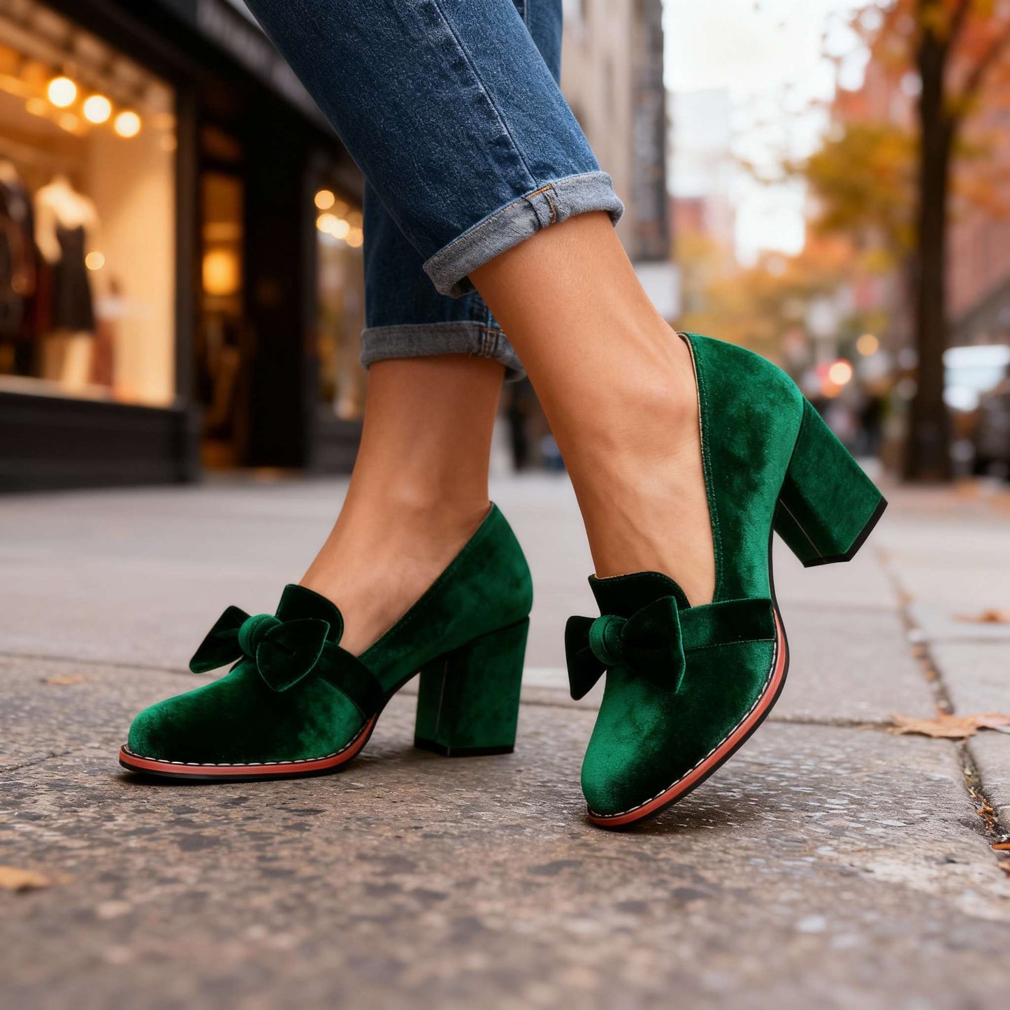 Women's Velvet Block Heel Loafers Corvine