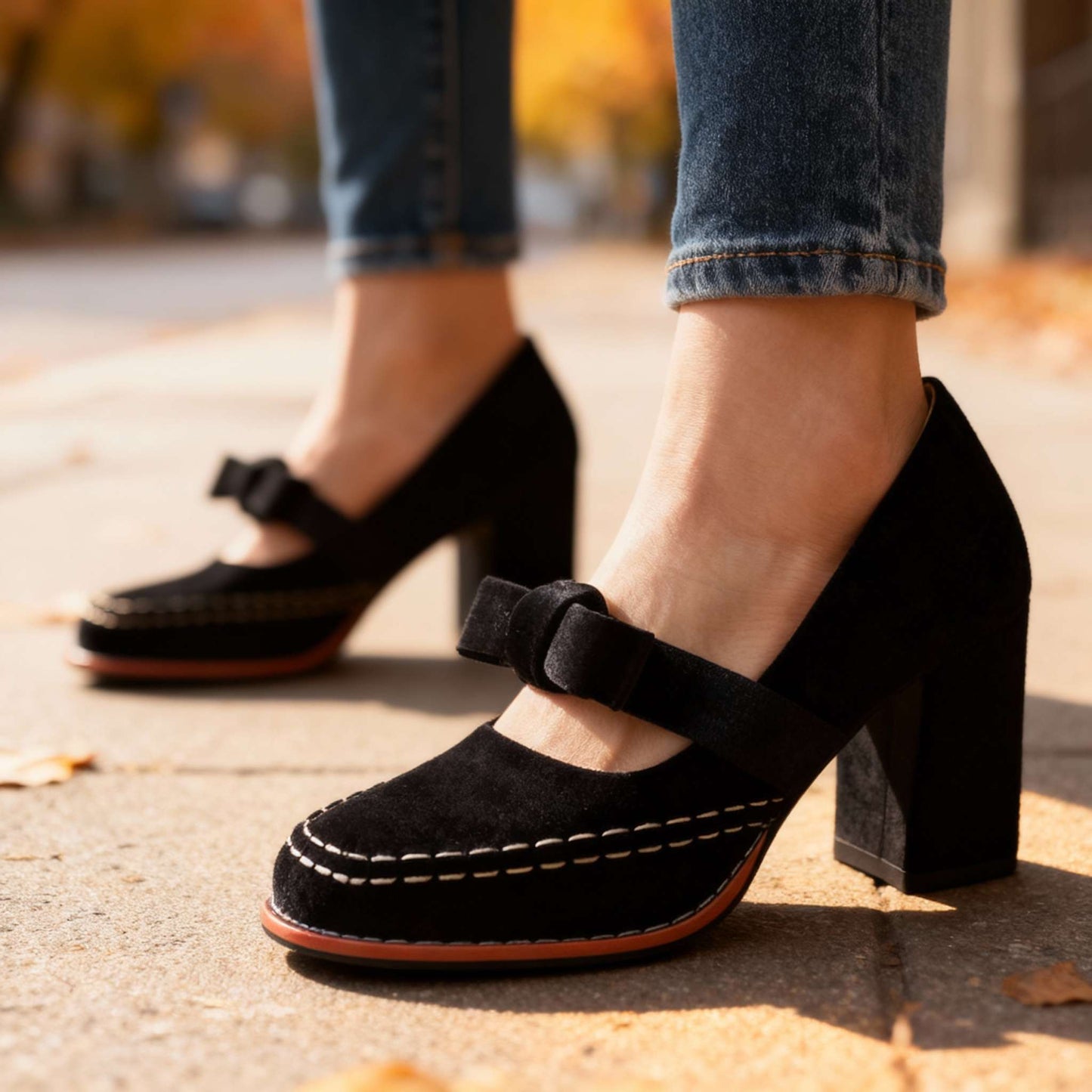Women's Velvet Block Heel Loafers Corvine