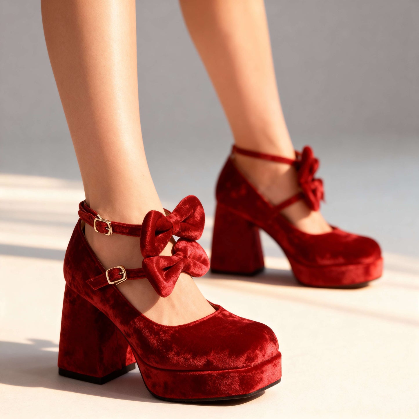 Women's Velvet Block Heel Loafers Corvine