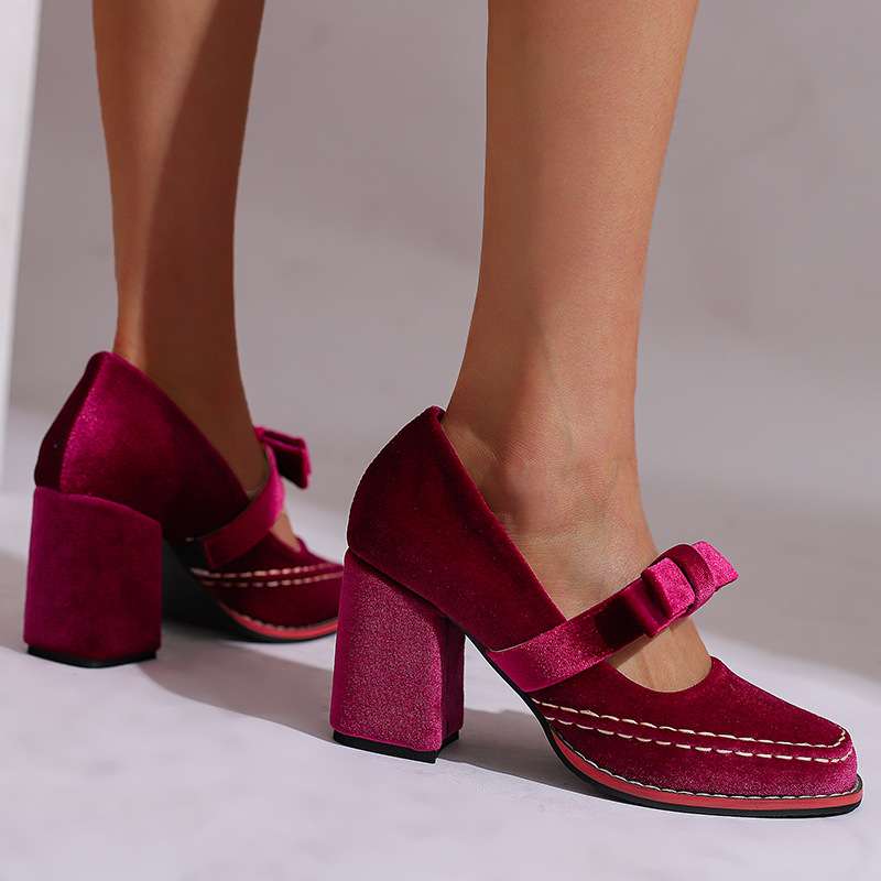 Women's Velvet Block Heel Loafers Corvine