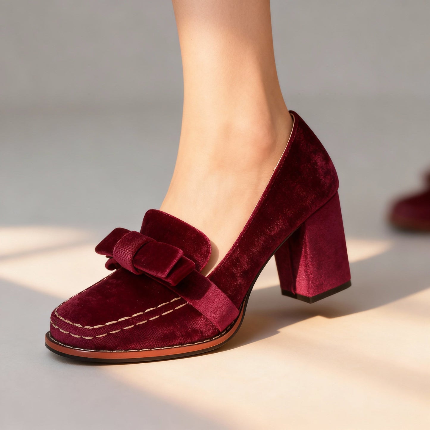Women's Velvet Block Heel Loafers Corvine