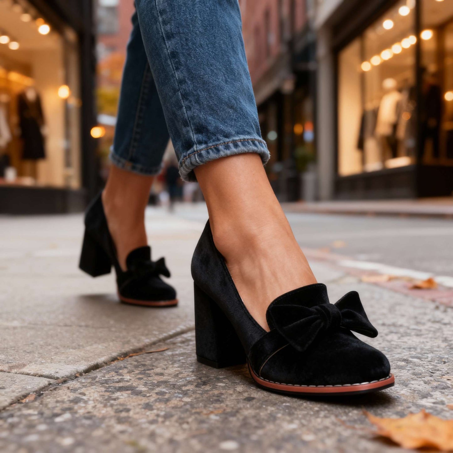 Women's Velvet Block Heel Loafers Corvine