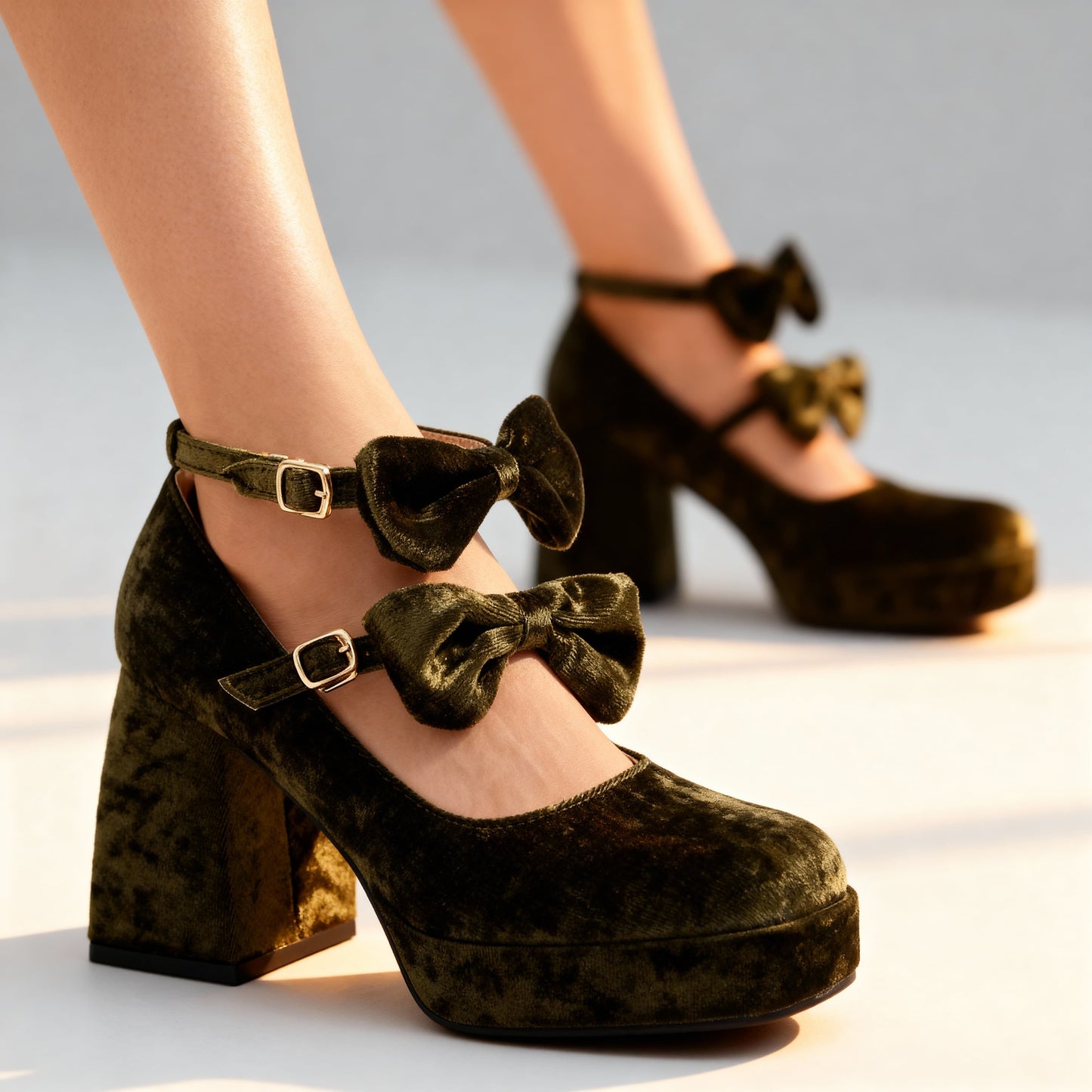 Women's Velvet Block Heel Loafers Corvine