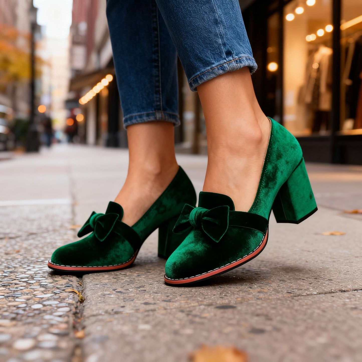 Women's Velvet Block Heel Loafers Corvine