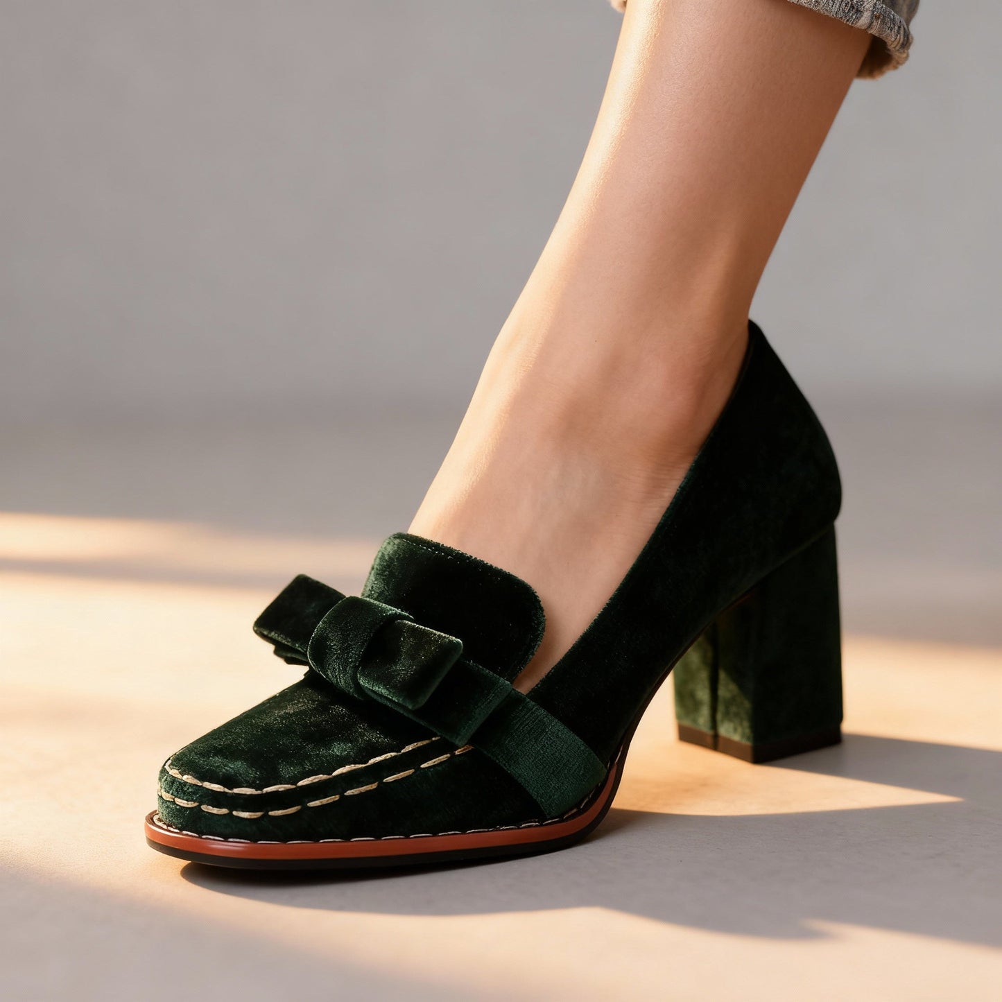Women's Velvet Block Heel Loafers Corvine