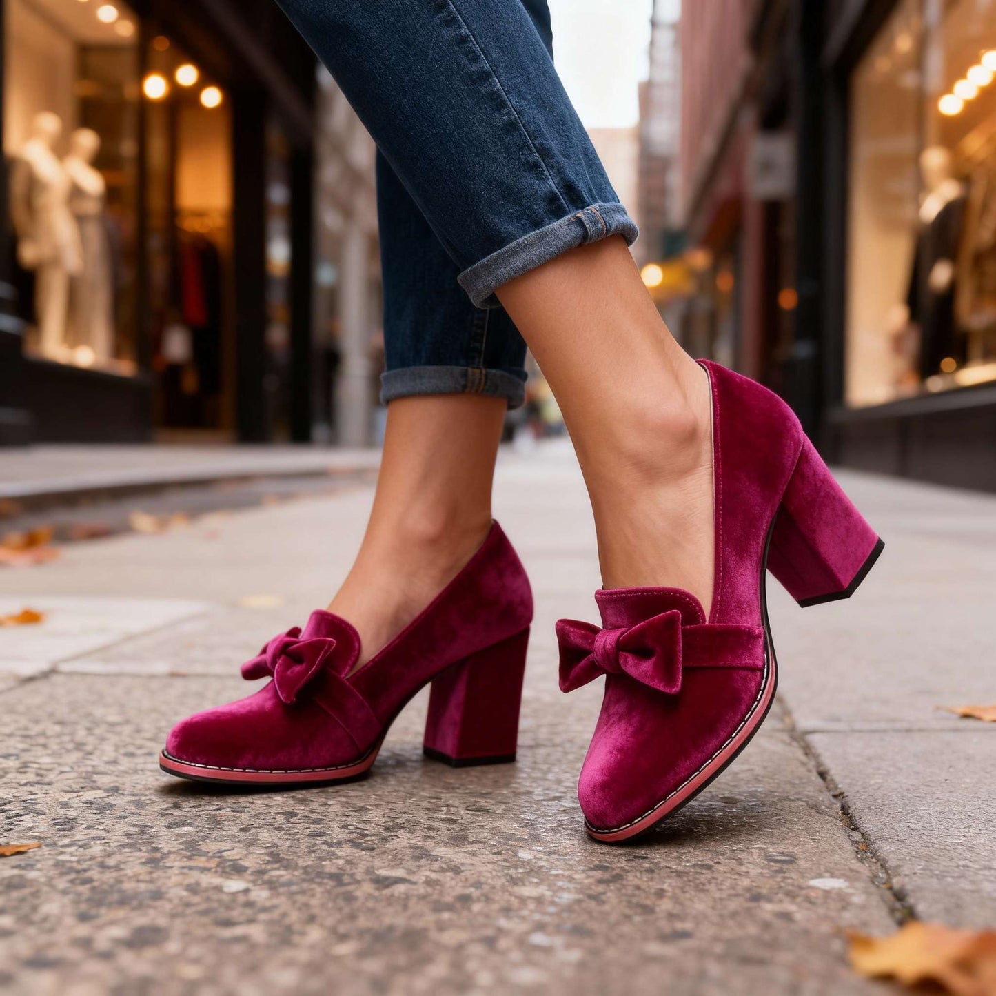 Women's Velvet Block Heel Loafers Corvine