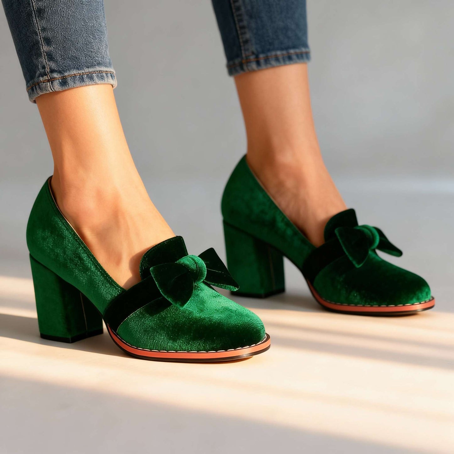 Women's Velvet Block Heel Loafers Corvine