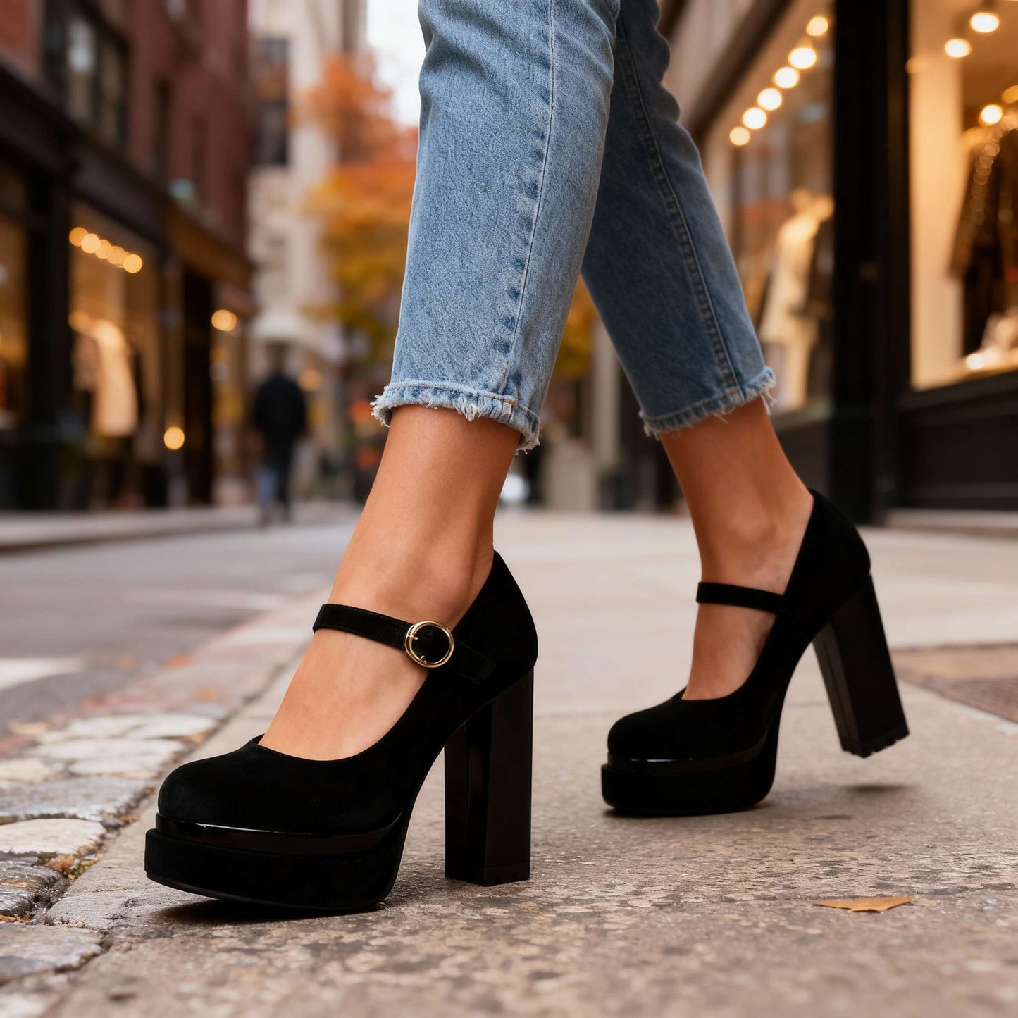 Women's Velvet Block Heel Shoes Corvine