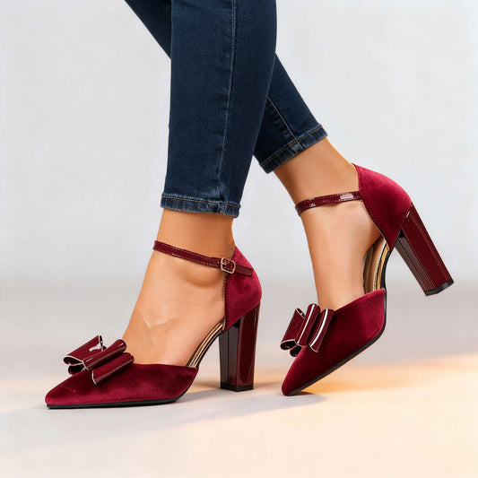 Women's Velvet Bow Block Heels Corvine