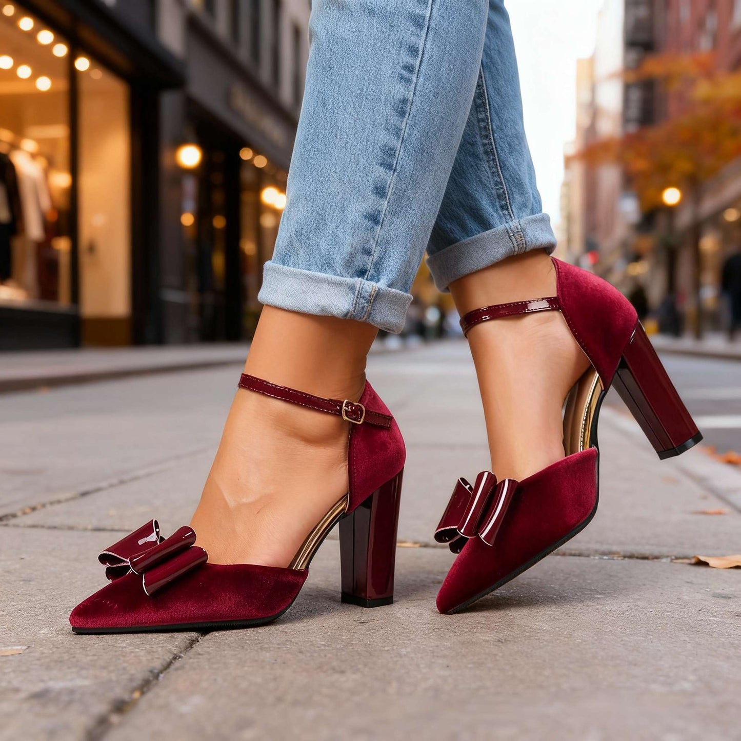 Women's Velvet Bow Block Heels Corvine