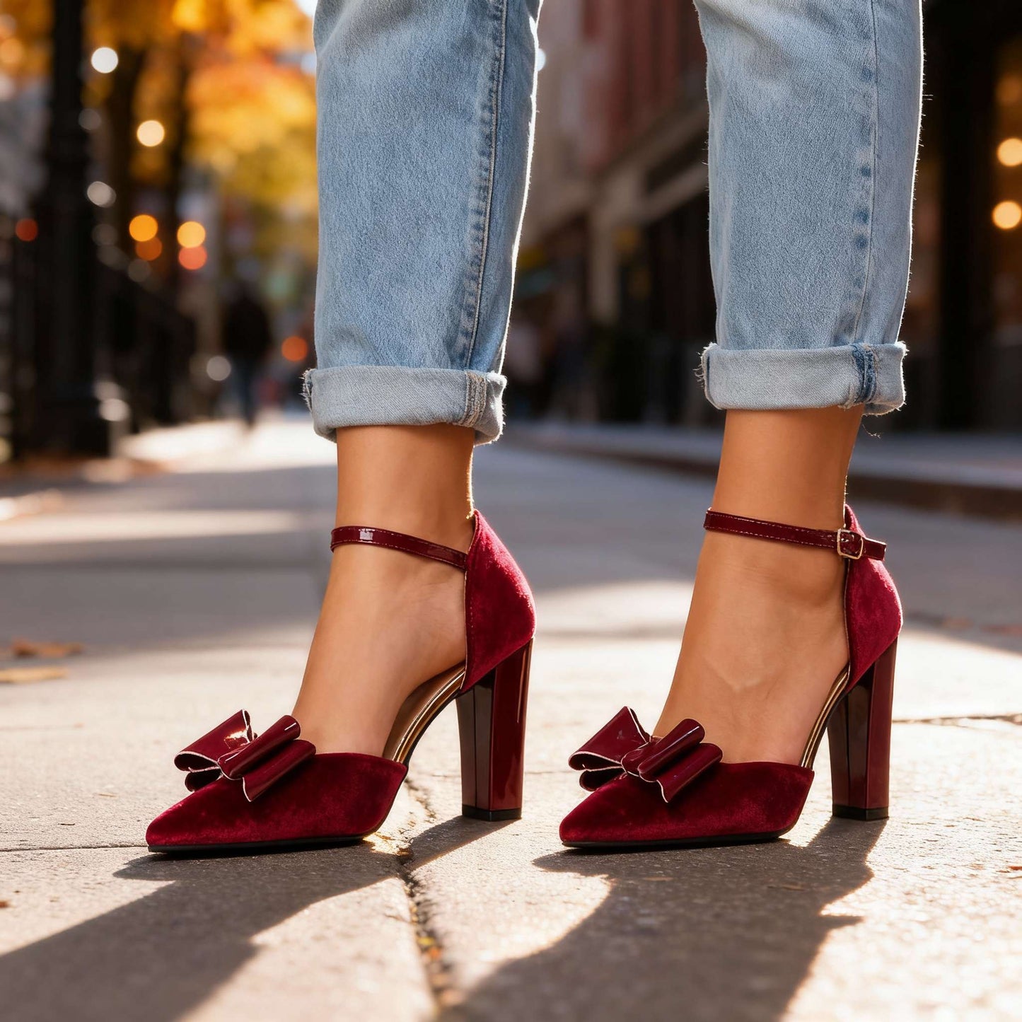 Women's Velvet Bow Block Heels Corvine
