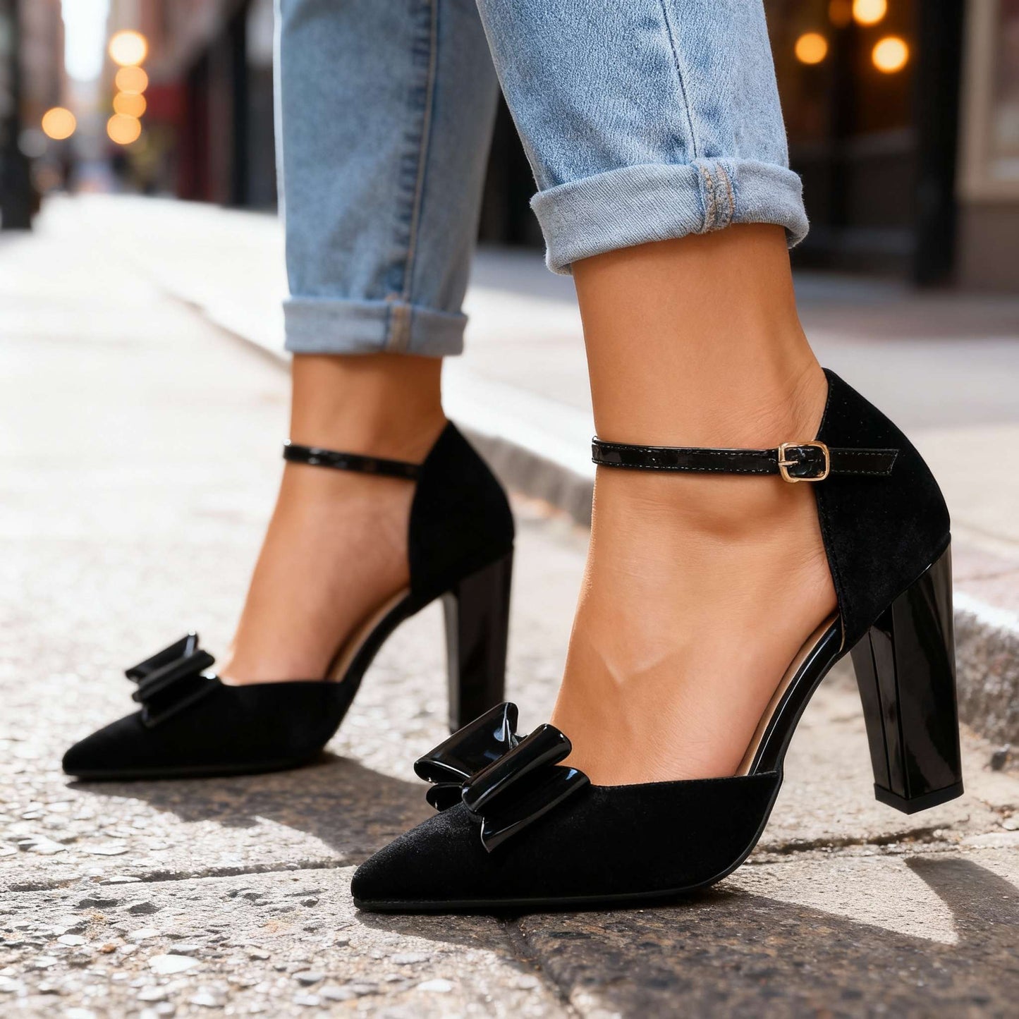 Women's Velvet Bow Block Heels Corvine