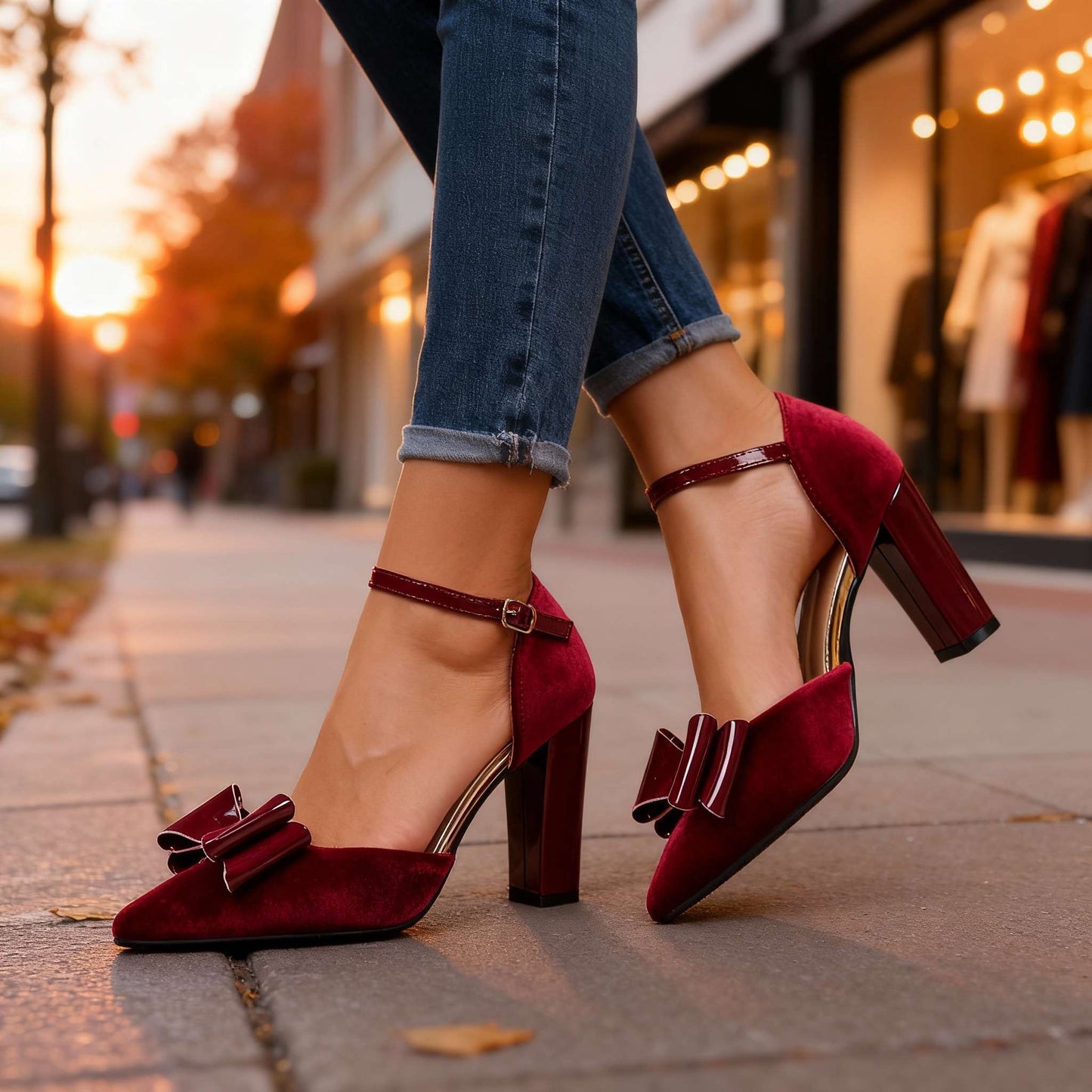 Women's Velvet Bow Block Heels Corvine