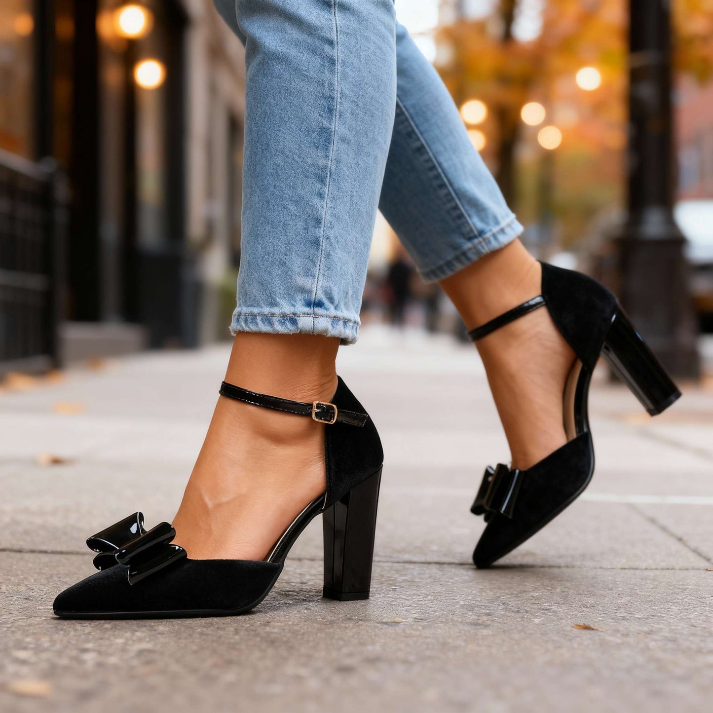 Women's Velvet Bow Block Heels Corvine