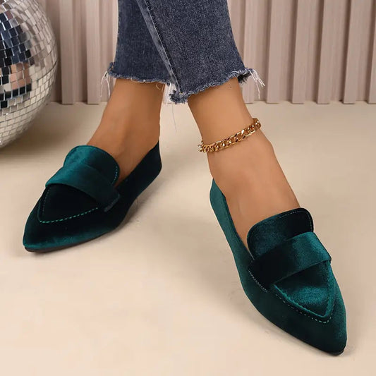 Women's Velvet Pointed Toe Loafers Corvine