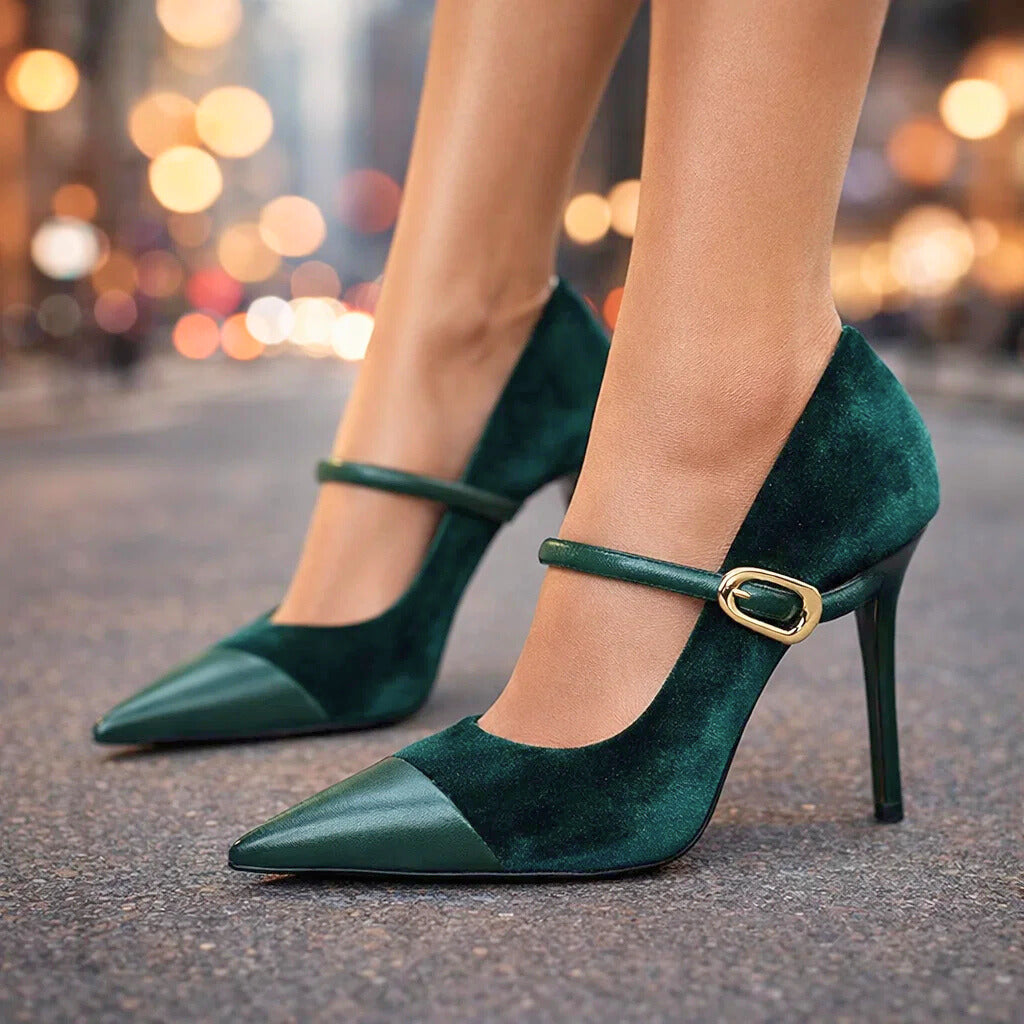Women's Velvet Upper Heels Corvine