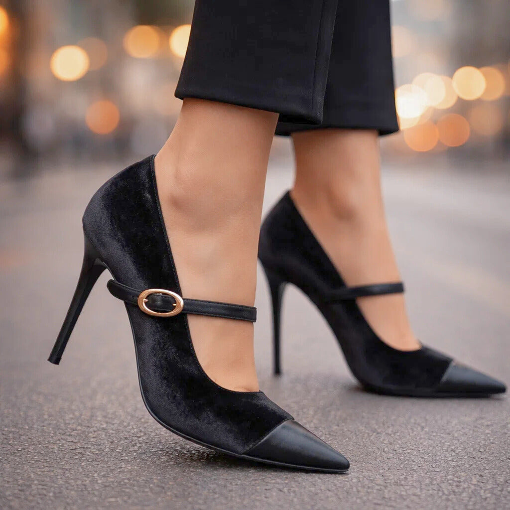 Women's Velvet Upper Heels Corvine
