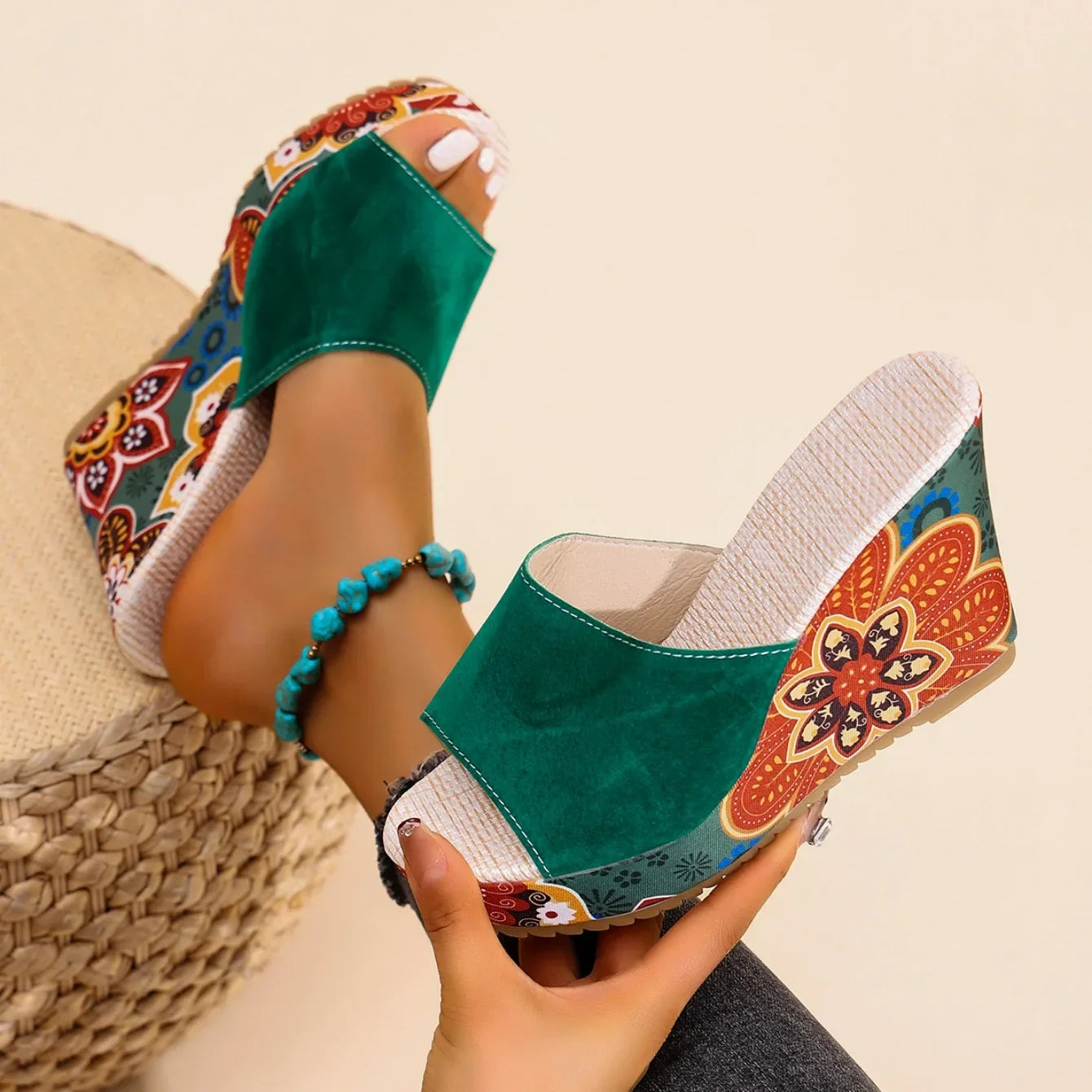 Women's Velvety Floral Mule Heels Corvine