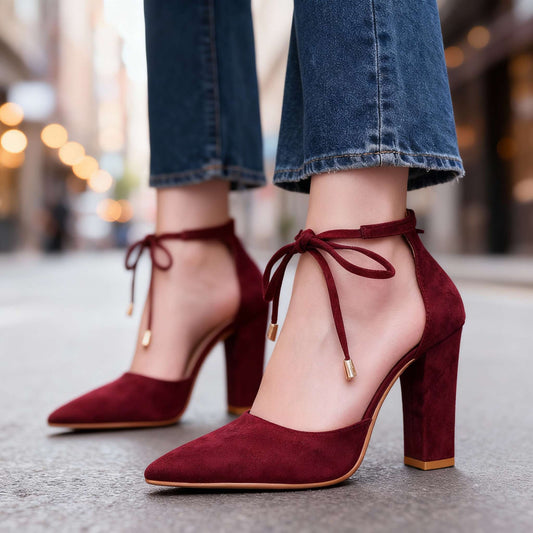 Women's Velvety Suede Ankle Tie Block Heel Heels Corvine